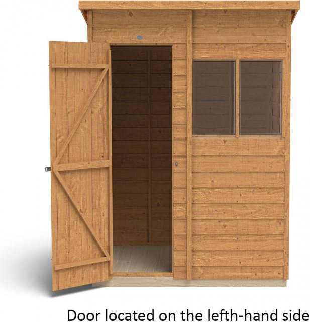 6 x 4 Forest Overlap Pent Garden Shed -  isolated with door located on the left hand side