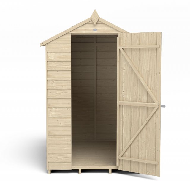 6 x 4 Forest Overlap Apex Shed - Pressure Treated -  isolated with door hinged on the right-hand sid