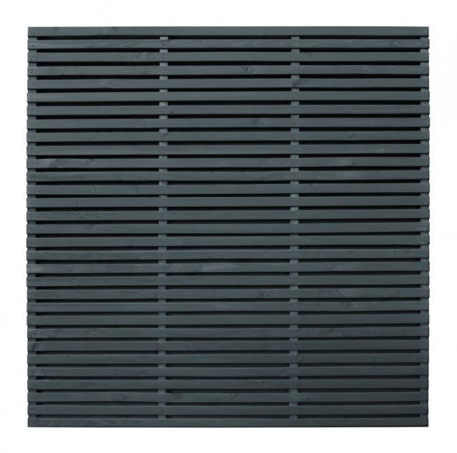 6ft High Forest Contemporary Double-Sided Slatted Fence Panel - Anthracite Grey - isolated front vie