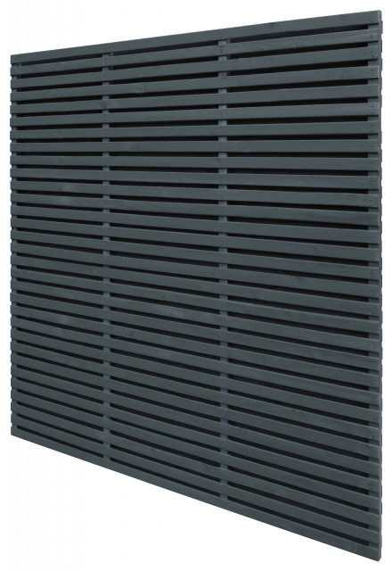 6ft High Forest Contemporary Double-Sided Slatted Fence Panel - Anthracite Grey - isolated angled vi