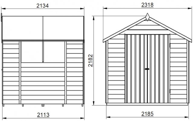 7 x 7 Forest Overlap Shed - Pressure Treated - external dimensions