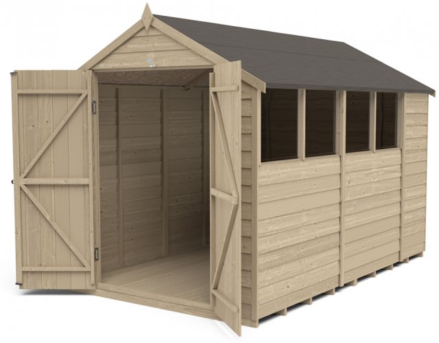 10 x 6 Forest Overlap Shed - Pressure Treated - isolated with doors open