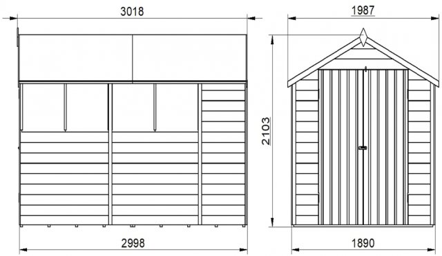 10 x 6 Forest Overlap Shed - Pressure Treated - external dimensions