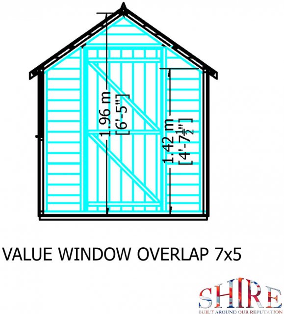 7 x 5 (2.05m x 1.62m) Shire Value Overlap Shed - internal dimensions