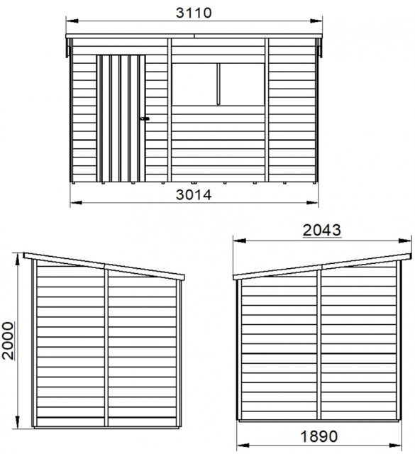 10 x 6 Forest Overlap Pent Shed - Pressure Treated - external dimensions