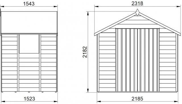 5 x 7 Forest Overlap Shed - Pressure Treated- isolated  external dimensions