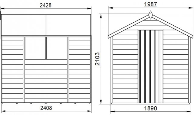 8x6 Forest Overlap Shed - Pressure Treated - external dimensions