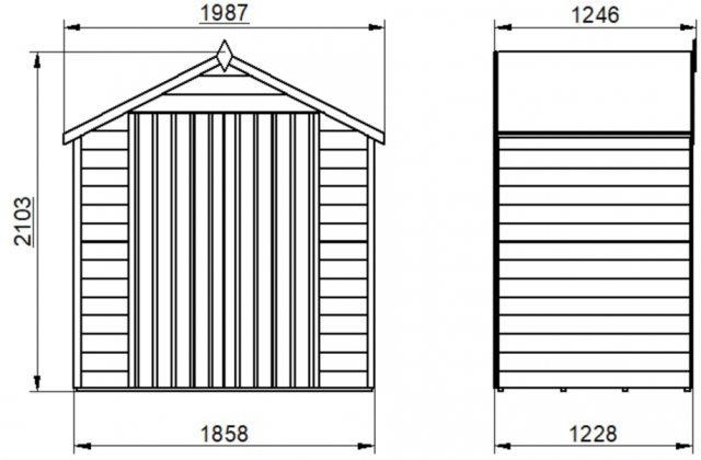 4x6 Forest Overlap Shed - Windowless - external dimensions