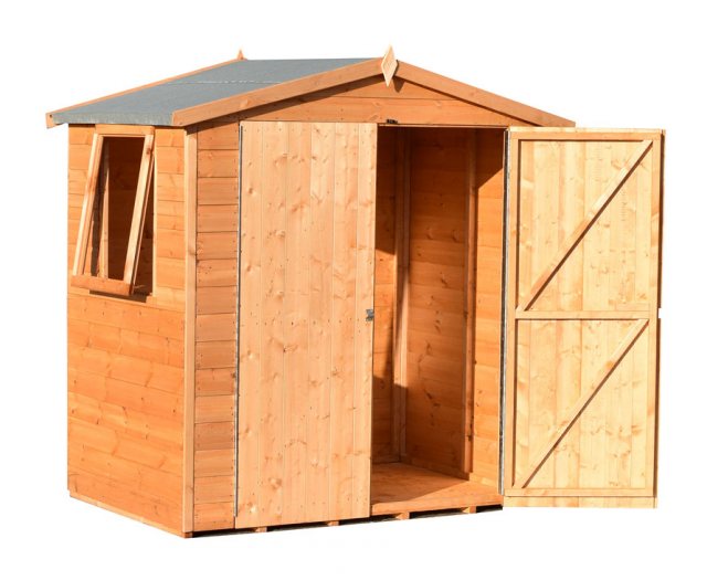 4x6 Shire Lewis Professional Shed - angled elevation with one door open