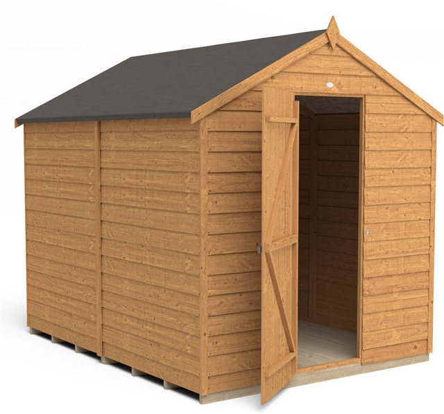 8x6 Forest Overlap Shed - Windowless - isolated and angled with door open
