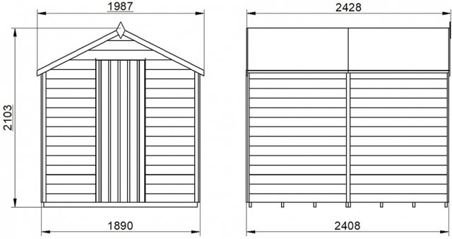 8x6 Forest Overlap Shed - Windowless - external dimensions