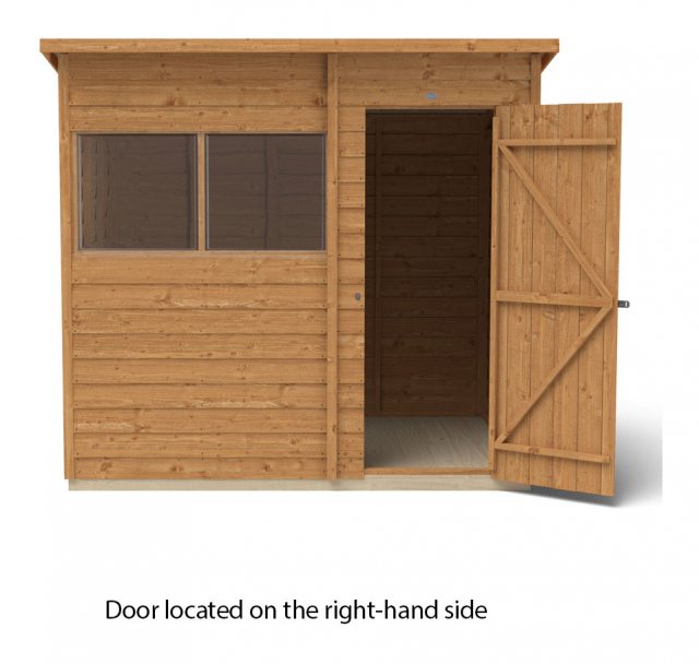 7x5 Forest Overlap Pent Shed - isolated front elevation with door located on the right hand side