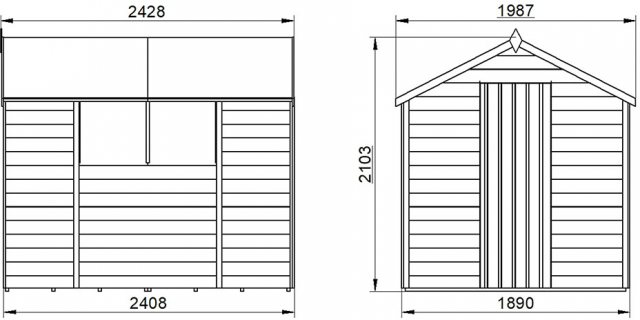 8x6 Forest Overlap Shed - external dimensions