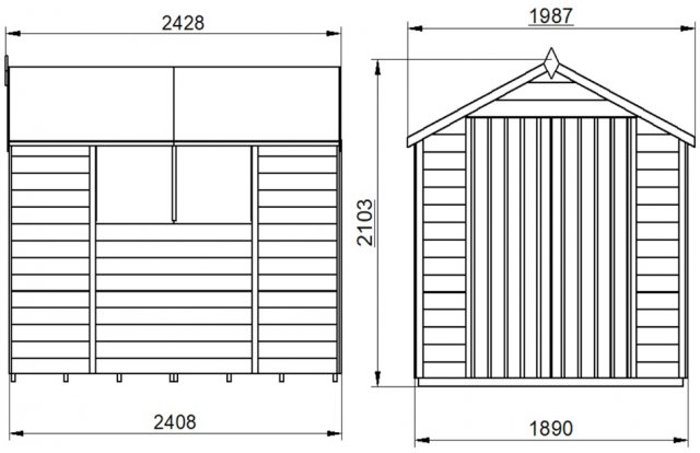 8x6 Forest Overlap Shed with Double Door - external dimensions