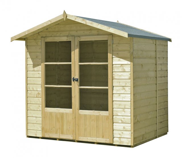 7 x 5 Shire Mumley Summerhouse - Pressure Treated - natural with door closed and angled
