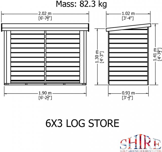 7 x 3 Shire Large Heavy Duty Log Store - external dimensions