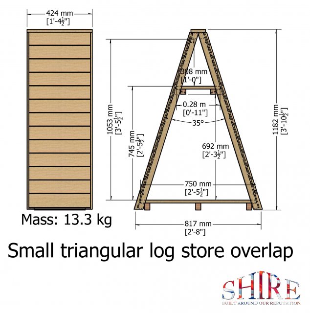 3 x 2 Shire Overlap Small Triangular Log Store - Pressure Treated - dimensions