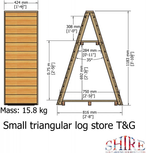 3 x 2 Shire T&G Small Triangular Log Store - Pressure Treated - dimensions