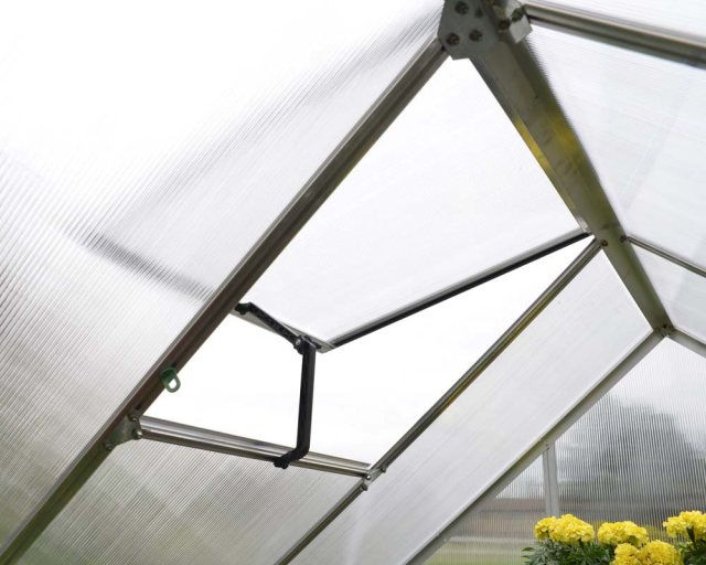 6 x 6  Palram Mythos Greenhouse in Grey - single opening roof vent (shown on silver model)