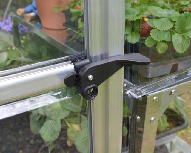 Palram Harmony Greenhouse in Silver - door handle can be locked with a padlock