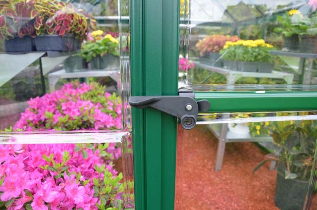 Palram Harmony Greenhouse in Green - door handle can be locked with a padlock