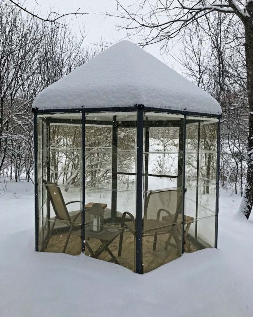 8ft Palram Oasis Hexagonal Greenhouse in Grey - in the snow
