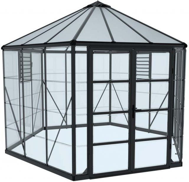12ft Palram Oasis Hexagonal Greenhouse in Grey - isolated view