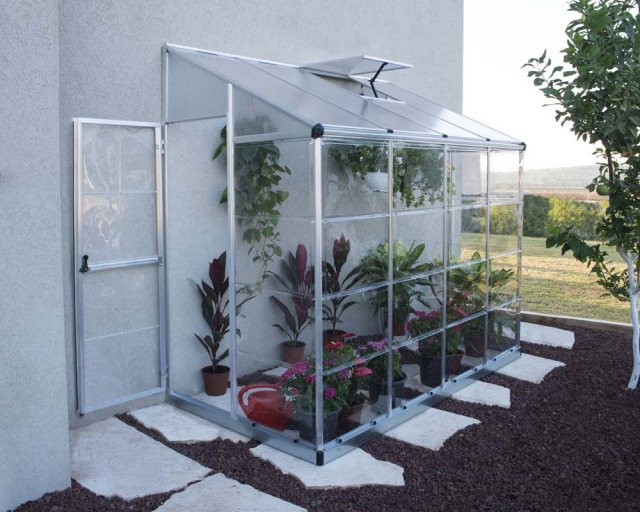 8 x 4 Palram Lean To Grow House Greenhouse in Silver - in situ