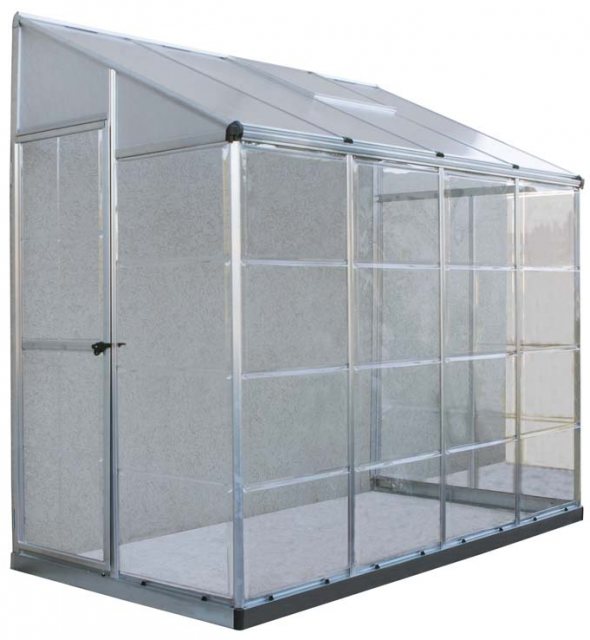 8 x 4 Palram Lean To Grow House Greenhouse in Silver - isolated view