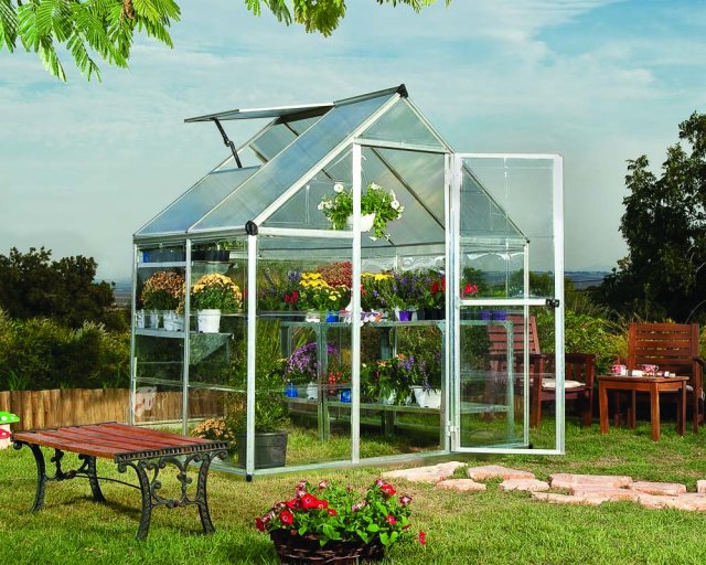 6 x 4 Palram Hybrids Greenhouse in Silver - in situ