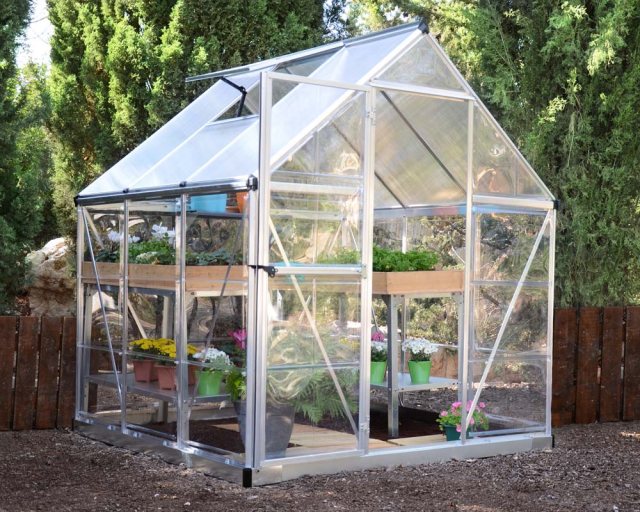 6 x 6 Palram Hybrid Greenhouse in Silver - in situ