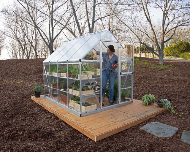 6 x 8 Palram Hybrid Greenhouse in Silver - in situ