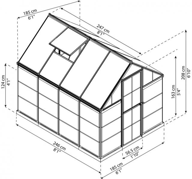 6 x 8 Palram Hybrid Greenhouse in Green- dimensions
