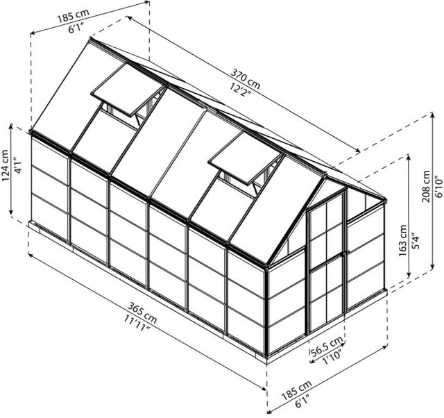 6 x 12 Palram Hybrid Greenhouse in Green - dimensions