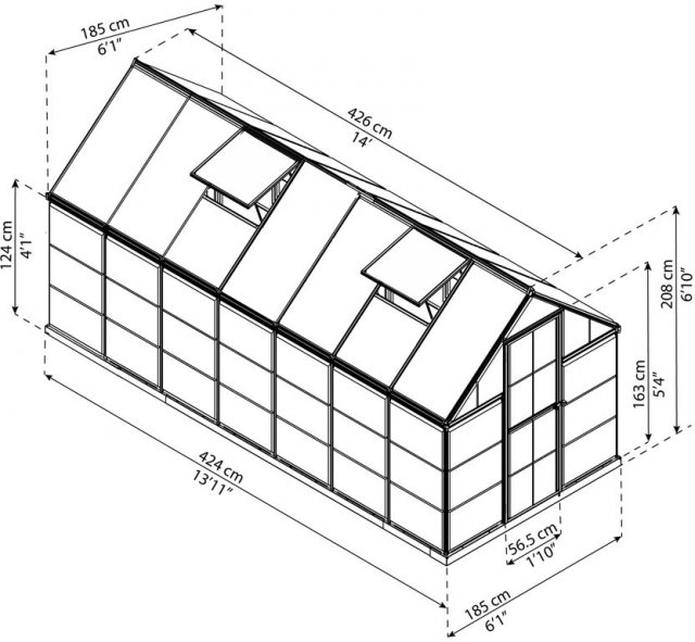 6 x 14 Palram Hybrid Greenhouse in Green - dimensions