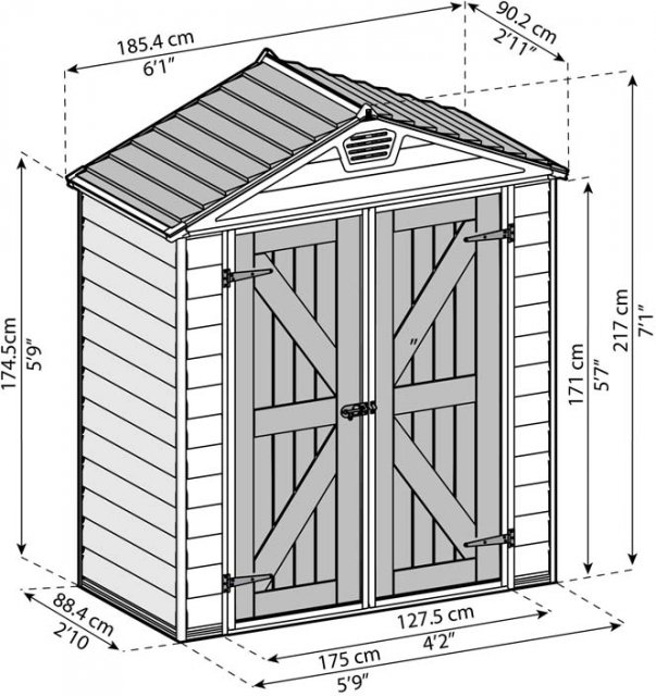 6x3 Palram Skylight Plastic Apex Shed - Tan - schematic drawing