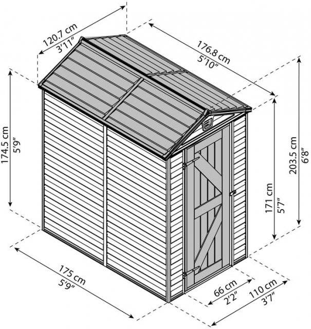 4 x 6 Palram Skylight Plastic Apex Shed - Tan - schematic drawing