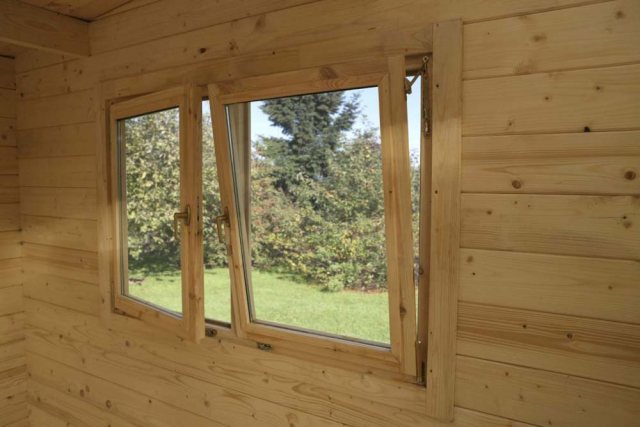 10 x 13 Forest Melbury Pent Log Cabin - opening window close up