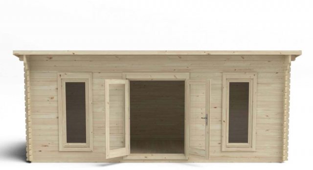 10 x 20 Forest Arley Pent Log Cabin - fron view doors open