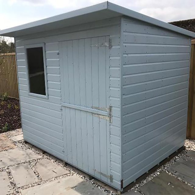 Thorndown Wood Paint 150ml - Greylake - Painted on shed