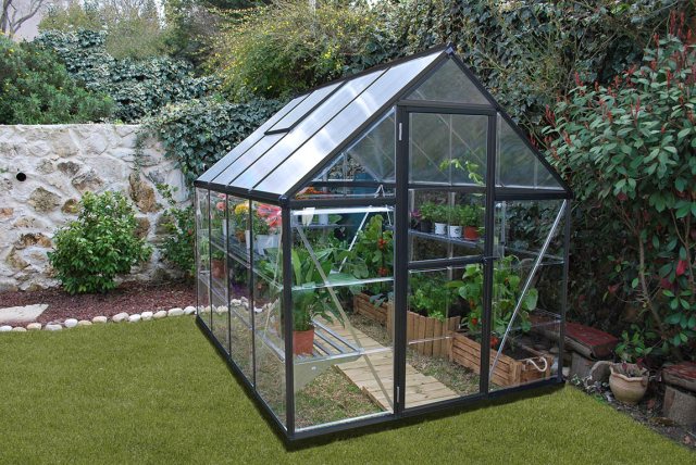 6 x 8 Palram Hybrid Greenhouse in Silver - in situ
