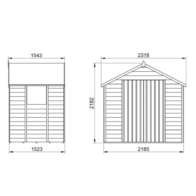 7x5 Forest Overlap Shed with Double Doors - dimensions