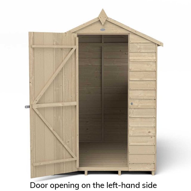 6x4 Forest Overlap Shed with 4 Windows - Pressure Treated - door opening left-hand side