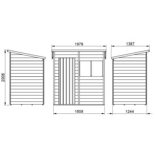 6x4 Forest Overlap Pent Shed - Pressure Treated - dimensions