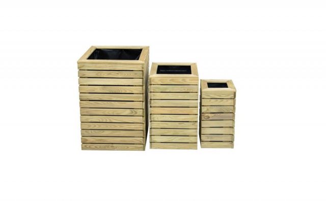 Forest Contemporary Slatted Planter - Set of three- isolated front on
