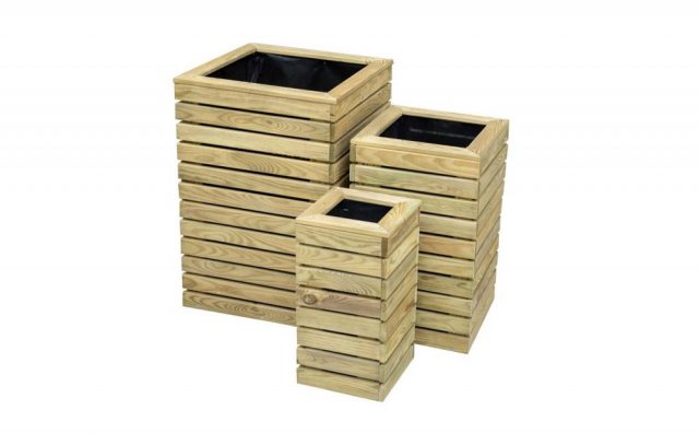 Forest Contemporary Slatted Planter - Set of three - isolated side view