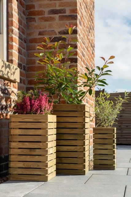Forest Contemporary Slatted Planter - Set of three - Side view in use