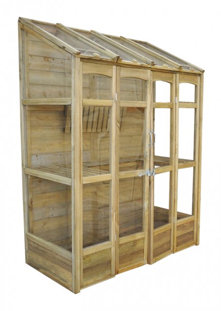 4'10" (1.47m) Wide Victorian Tall Wall Greenhouse  with AutoVent - side elevation in natural finish