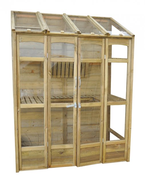 4'10" (1.47m) Wide Victorian Tall Wall Greenhouse  with AutoVent  - front view natural finish with d