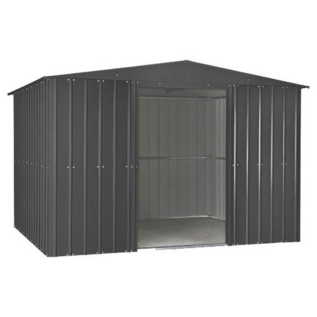 isolated image of the double doors open on the  10x10 Lotus Metal Shed in Anthracite Grey